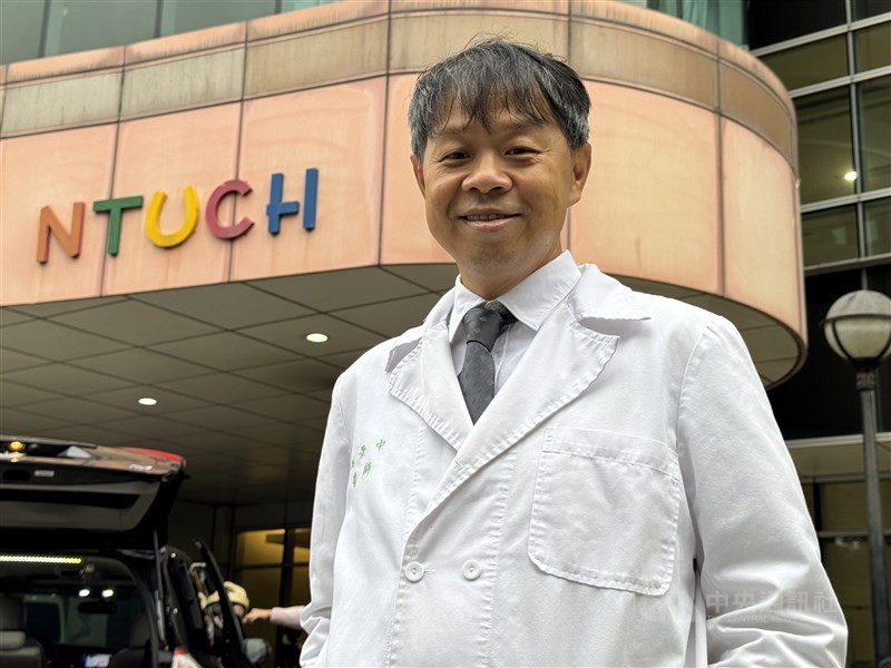 Obstetrician Shih Jin-chung smiles for a photo outside National Taiwan University Children's Hospital (NTUCH) in Taipei in late January. CNA photo Feb. 5, 2026