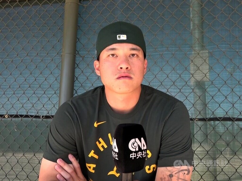 Athletics Triple-A pitcher Zhuang Chen Zhong-ao speaks with CNA during a recent interview in Phoenix, Arizona. CNA photo March 31, 2026