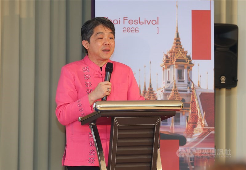 Thailand's top representative to Taiwan Narong Boonsatheanwong speaks in a press event in Taipei on Wednesday. CNA photo April 15, 2026