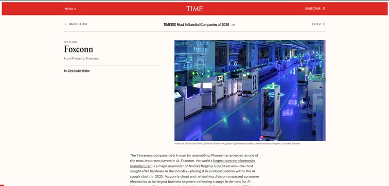 Screenshot taken from https://time.com/collection/time100-most-influential-companies/2026/foxconn/