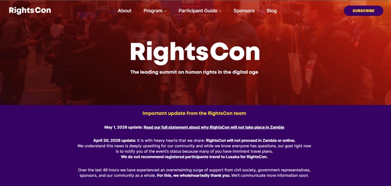 Screenshot taken from https://www.rightscon.org/