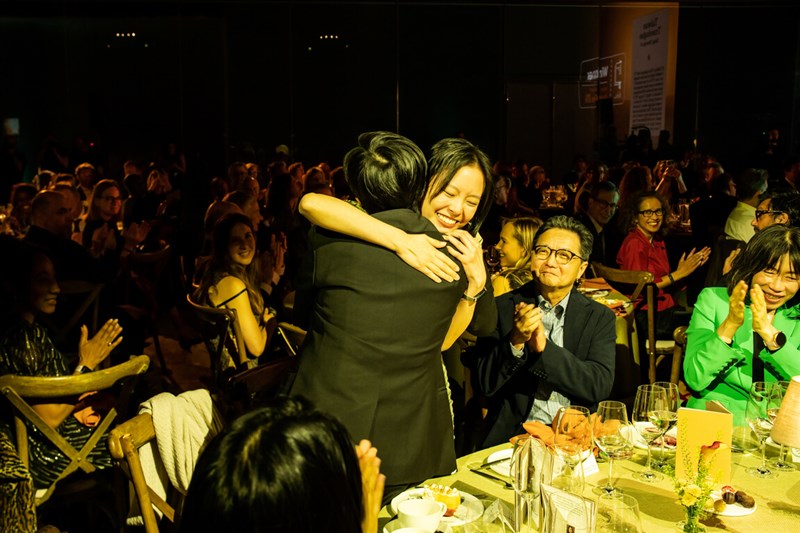 Yang Shuang-zi and Lin King hug each other after they were announced as the International Booker Prize winners during a ceremony at the Tate Modern Museum in London on Tuesday. CNA photo May 20, 2026
