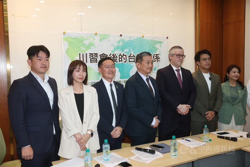 Jamestown Foundation head Peter Mattis (third right) meets with a number of incumbent and former lawmakers on Monday. CNA photo May 25, 2026