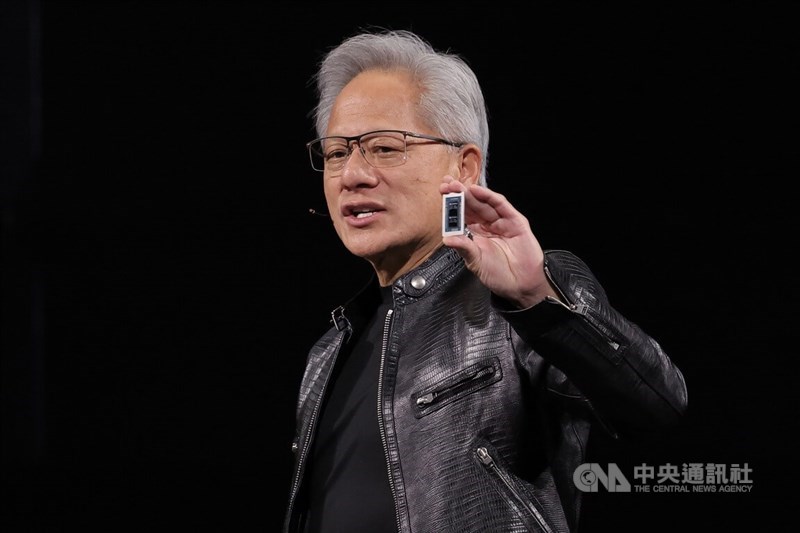 Jensen Huang showcases the N1X processor during a speech at Nvidia GTC Taipei on Monday. CNA photo June 1, 2026