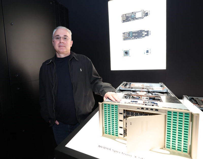Nvidia senior vice president of networking Gilad Shainer poses for a photo at a display showcasing the Spectrum-X technology at Nvidia GTC Taipei on Wednesday. CNA photo June 3, 2026