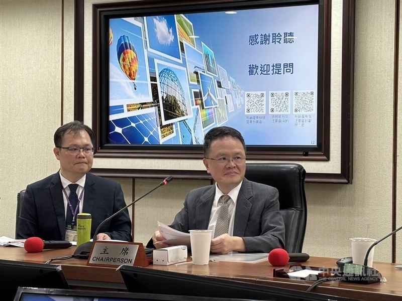 Director general of Taiwan's Intellectual Property Office Liao Cheng-wei (right) speaks at a press briefing in Taipei on Tuesday. CNA photo June 16, 2026