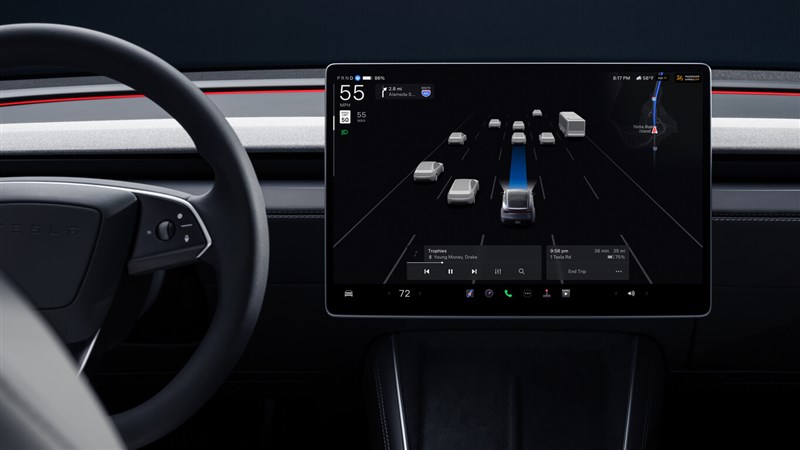 A Tesla in-car touchscreen display. Photo courtesy of Tesla