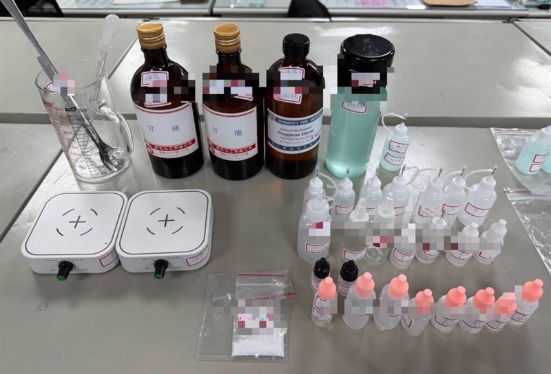 Etomidate-related products confiscated by police are on display in the undated photo. Photo courtesy of prosecutors