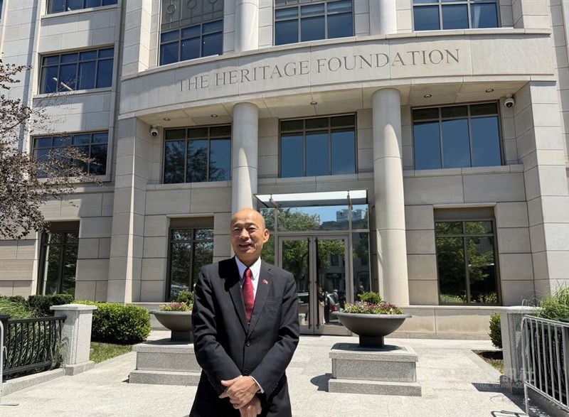 Legislative Speaker Han Kuo-yu poses in front of the Heritage Foundation. CNA photo June 26, 2026