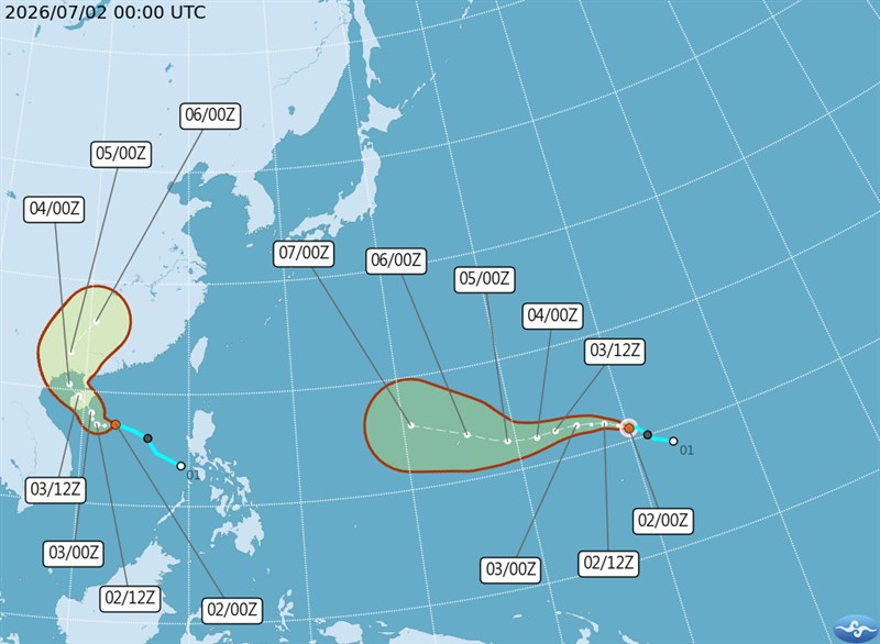 Tropical Storm Bavi approaches Taiwan from the Pacific Ocean in this CWA graphic