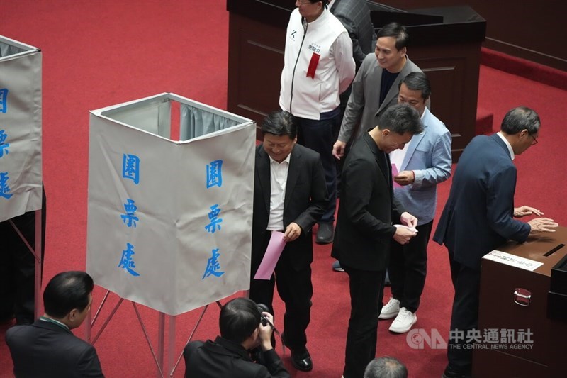 Legislators cast ballots in a confirmation vote for Central Election Commission commissioner nominees at the Legislative Yuan in Taipei on Friday. CNA photo July 3, 2026