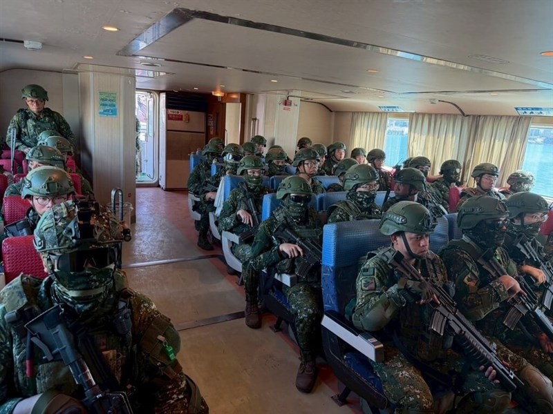 Members of the army's 2nd Combat Theater Command ride on a ferry as part of their immediate strategic deployment drill. Photo courtesy of the 2nd Combat Theater Command