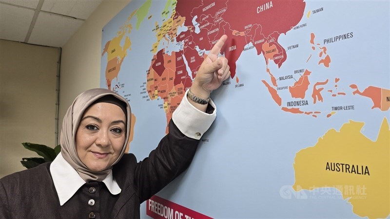 Uyghur journalist Gulchehra Hoja is interviewed by CNA in Taipei during her first visit to Taiwan on July 10. CNA photo July 21, 2026