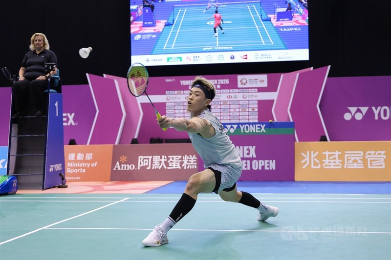 Taiwan's southpaw Lin Chun-yi at the semifinals of the 2026 Taipei Open. CNA photo Aug. 1, 2026