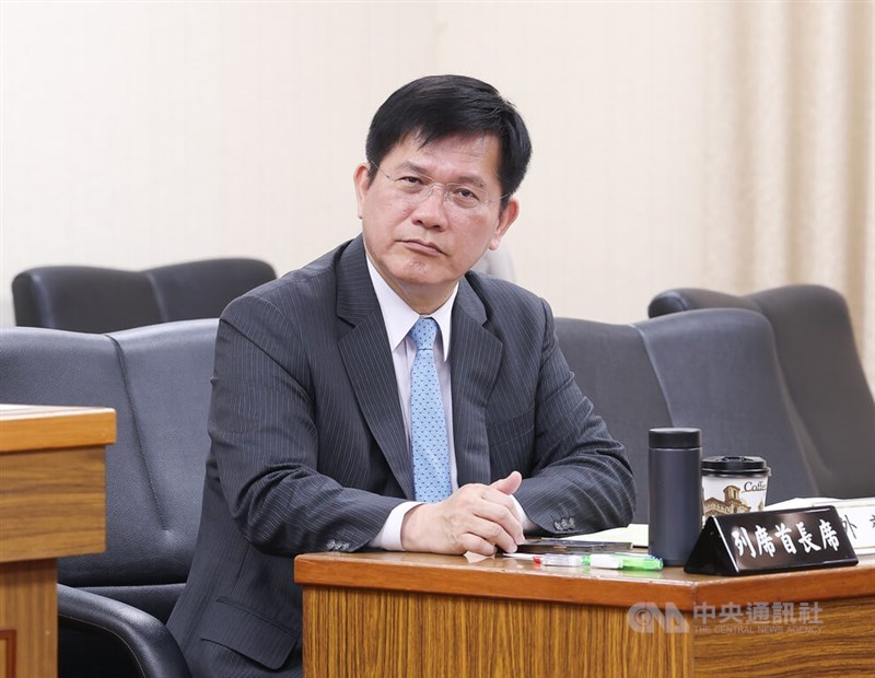 Taiwan's Foreign Minister Lin Chia-lung glances toward the camera before reporting to the Legislature's Foreign Affairs and National Defense Committee in Taipei on Wednesday. CNA photo Aug. 19, 2026