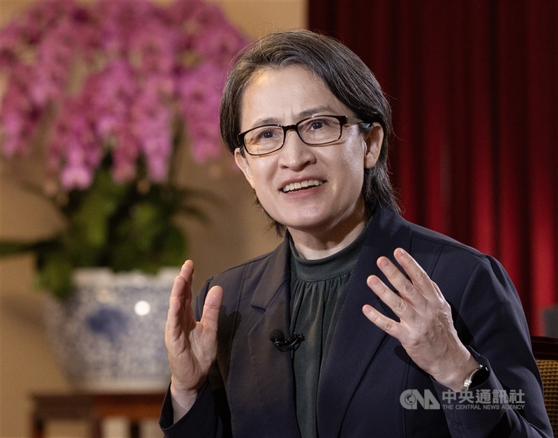 Taiwan Vice President Hsiao Bi-khim gestures while speaking during an interview with CNA at the Presidential Office in Taipei on Aug. 21. CNA photo Aug. 21, 2026