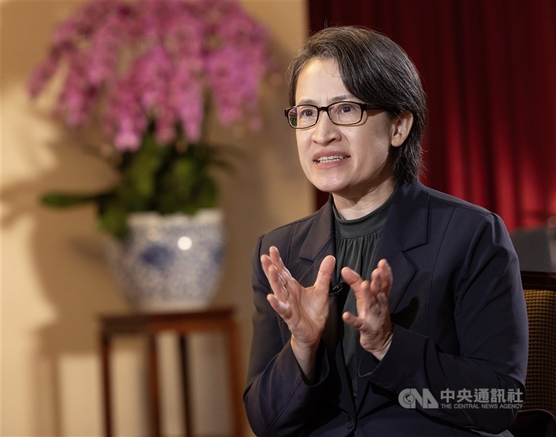 Taiwan Vice President Hsiao Bi-khim speaks during an interview with CNA at the Presidential Office in Taipei on Aug. 21, discussing Taiwan's drone development, defense strategy and international partnerships. CNA photo Aug. 21, 2026