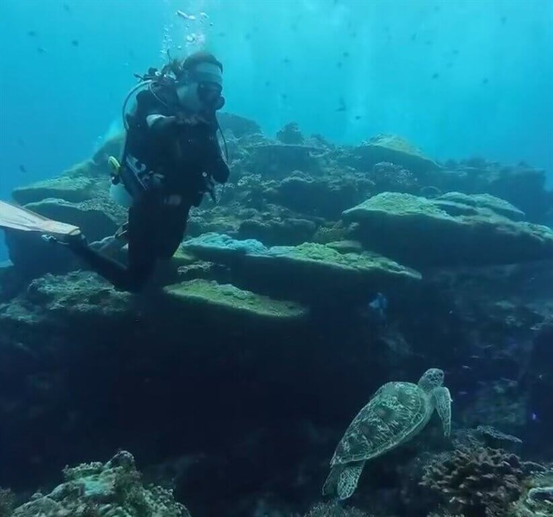 Heimao Reef at the Chaikou diving area off Green Island, pictured intact in July before it fractured. Photo courtesy of Chen I-hsi