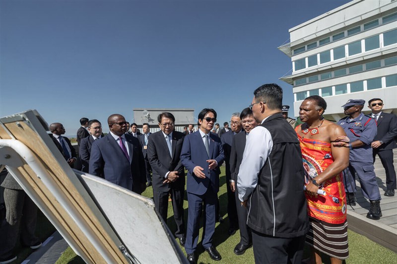 President Lai Ching-te (third left) and Foreign Minister Lin Chia-lung (fourth left) visit the planned site for the first phase of the Taiwan Industrial Innovation Park project during Lai's state visit to Eswatini in May. File photo courtesy of the Presidential Office