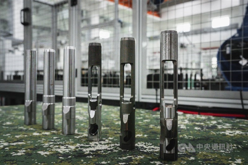 The bolt carrier groups for T112 assault rifles are manufactured by the 205th Arsenal in Kaohsiung's Dashu District. CNA photo Aug. 30, 2026