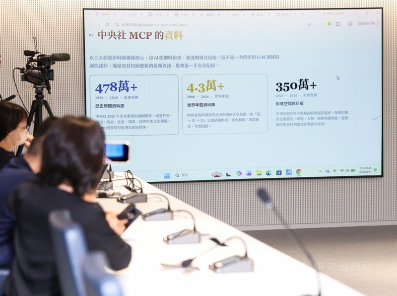 A slide shows the data accessible to CNA's MCP service at the launch event in Taipei on Monday. CNA photo Aug. 31, 2026