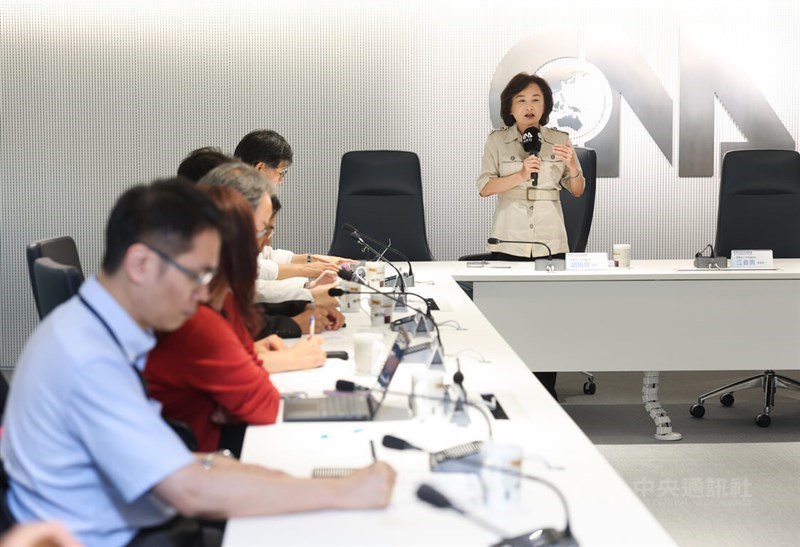 CNA President Anne Hu (back right) speaks at the launch event of the agency's MCP subscription service in Taipei on Monday. CNA photo Aug. 31, 2026