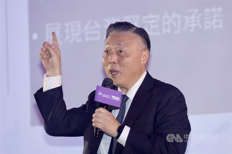 Tien Wu, chair of the SEMI International Board of Directors and CEO of ASE Technology Holding Co., speaks at a press conference in Taipei on Monday ahead of SEMICON Taiwan 2026. CNA photo Aug. 31, 2026