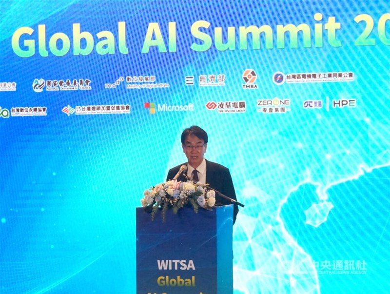 MODA Minister Lin Yi-jing delivers a speech at the Global AI Summit on Tuesday. CNA photo Sept. 1, 2026