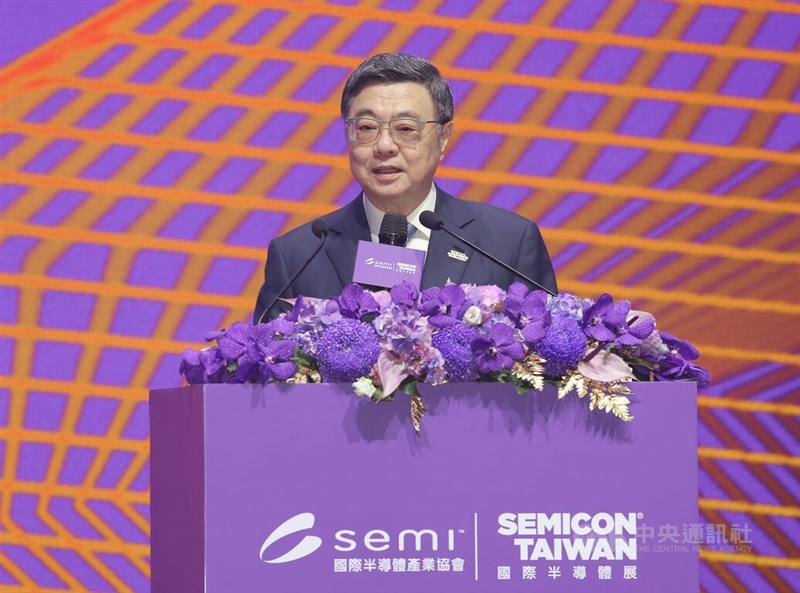 Premier Cho Jung-tai speaks at the opening of SEMICON Taiwan 2026 in Taipei on Wednesday. CNA photo Sept. 2, 2026