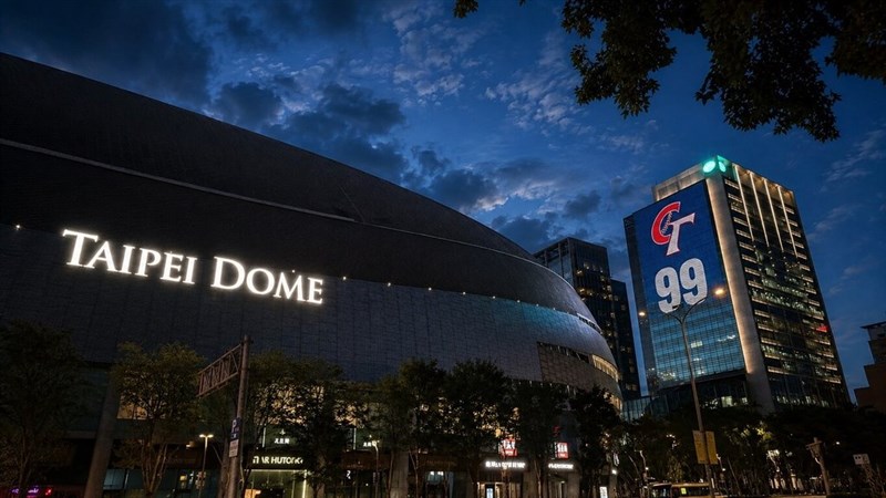 A view of the Taipei Dome at nighttime. Photo courtesy of the Farglory Dome