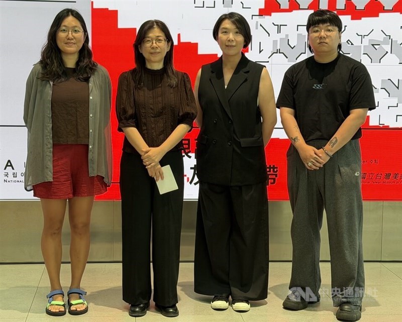 From left to right: Artist Chen Ting-ting, National Taiwan Museum of Fine Arts Director Chen Kuang-yi, Taiwan Pavillion curator Chen Hsiang-wen and artist Juan Po-yuan. CNA photo Sept. 5, 2026