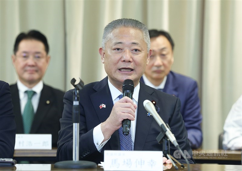 Former JIP leader Nobuyuki Baba speaks to reporters at a press event in Taipei on Tuesday. CNA photo Sept. 8, 2026