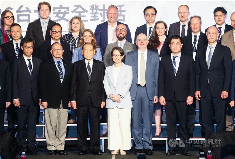Vice President Hsiao Bi-khim (front center), American Institute in Taiwan (AIT) Director Raymond Greene (front third right), and other attendees pose for a group photo at the 2026 Taipei Security Dialogue in Taipei on Wednesday. CNA photo Sept. 9, 2026