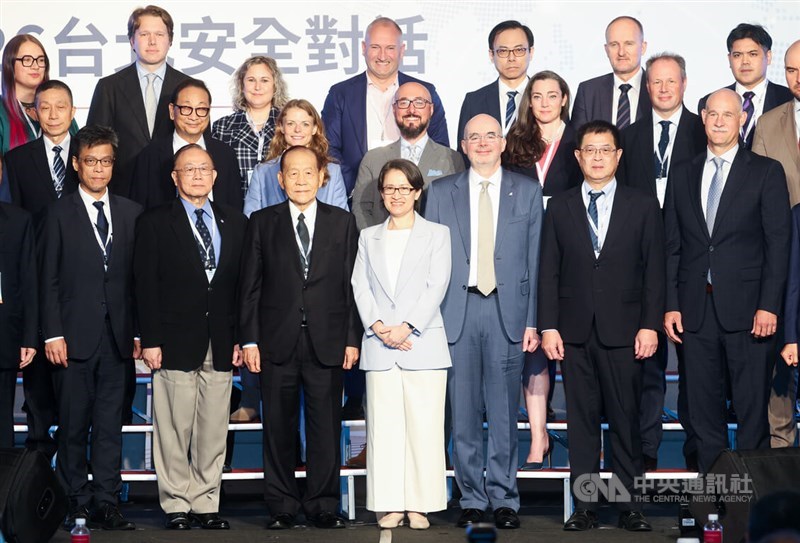 Vice President Hsiao Bi-khim (front center), American Institute in Taiwan (AIT) Director Raymond Greene (front third right), and other attendees pose for a group photo at the 2026 Taipei Security Dialogue in Taipei on Wednesday. CNA photo Sept. 9, 2026