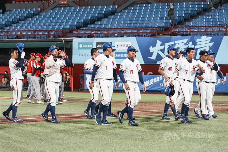 Taiwan players stride off the field after defeating Singapore in the U-18 Asian Baseball Championship in Taipei on Wednesday. CNA photo Sept. 9, 2026