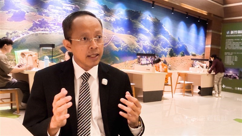 Arif Sulistiyo, representative of the Indonesian Economic and Trade Office to Taipei, gives an interview at Taiwan Taoyuan International Airport on Monday. CNA photo Sept. 14, 2026