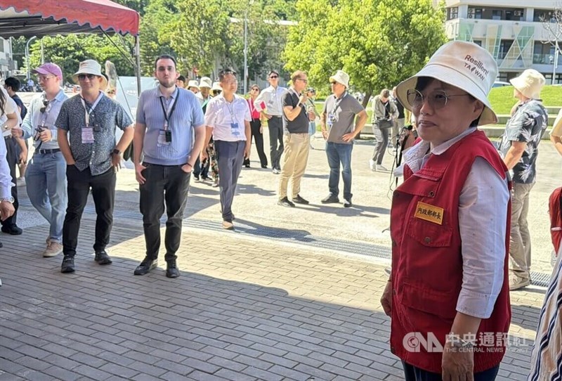 Interior Minister Liu Shyh-fang (wearing a red vest) oversees a disaster response exercise in Taitung County on Thursday. CNA photo Sept. 17, 2026