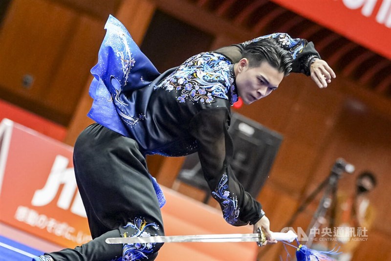Taiwanese wushu athlete Johnny Sun performs a taijijian routine at the Asian Games in Japan on Monday. CNA photo Sept. 21, 2026