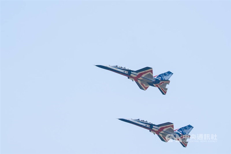 The two final Brave Eagle advanced jet trainers take to the sky on Thursday. CNA photo Sept. 24, 2026