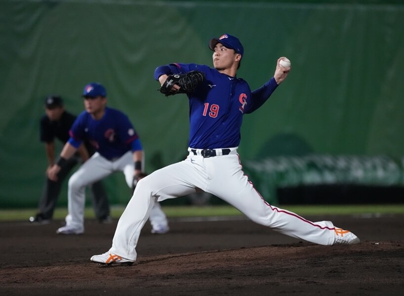 Taiwanese starter Wang Yan-Cheng allows just one run over seven innings Friday, leading Taiwan to a 9-1 victory over China in the four-team baseball super round the 2026 Aichi-Nagoya Asian Games. Photo courtesy of Taiwan's delegation to the Asian Games