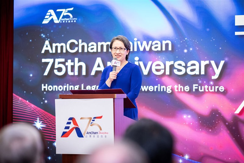 Vice President Hsiao Bi-khim speaks at the American Chamber of Commerce in Taiwan 75th anniversary ceremony in Taipei on Tuesday. Photo courtesy of the American Chamber of Commerce in Taiwan Oct. 7, 2026