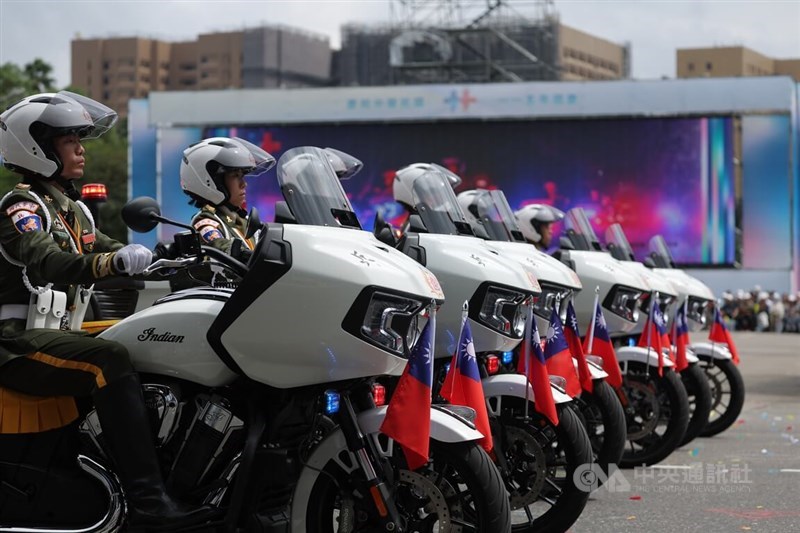 Members of the Military Police Rapid Reaction Platoon perform on motorcycles. CNA photo Oct. 10, 2026