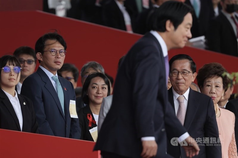Taiwan People's Party Chairman Huang Kuo-chang (second left) attends the National Day celebrations in Taipei on Saturday. CNA photo Oct. 10, 2026