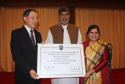 Taiwan donates funds to Nobel winner's children charity