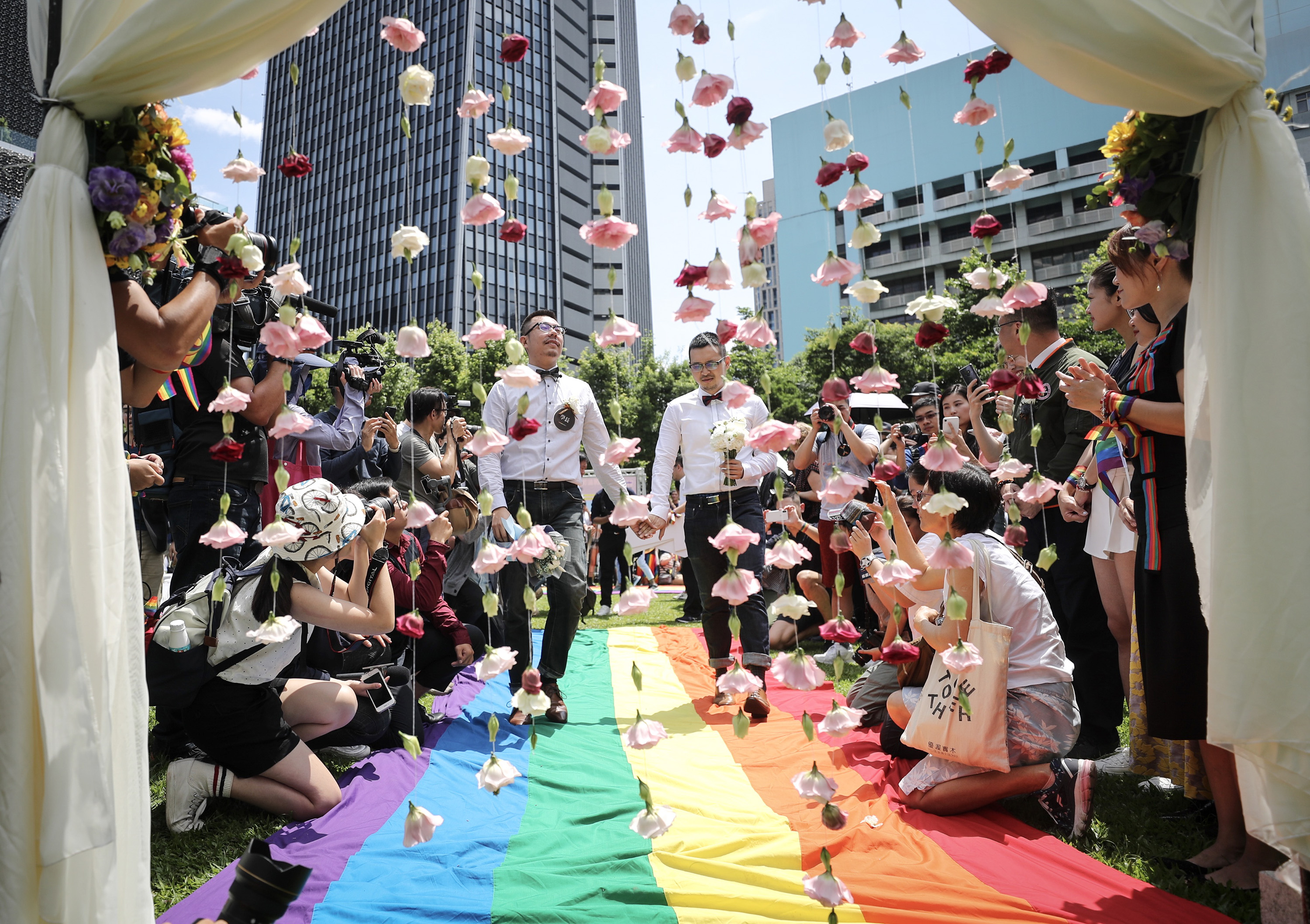 Gay couples celebrate first same-sex marriage registration day