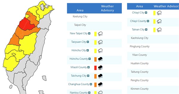 Taiwan on alert for torrential and heavy rain Saturday