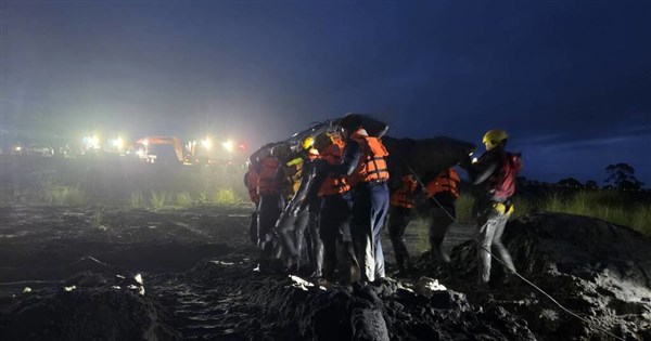 Rescued: Construction site manager caught in floodwaters fou