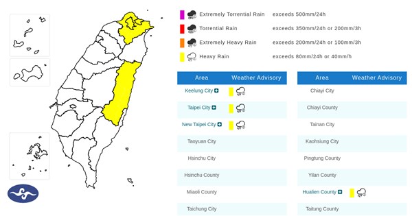 Heavy rain alert issued Monday for parts of Taiwan - Focus Taiwan