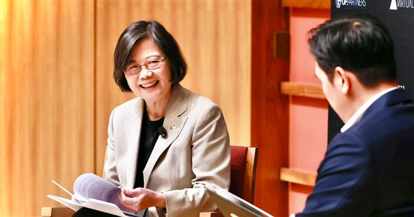 Former Taiwan President Tsai Ing-wen speaks at Stanford DEFCON 2026 on Wednesday. Photo courtesy of the Office of Tsai Ing-wen