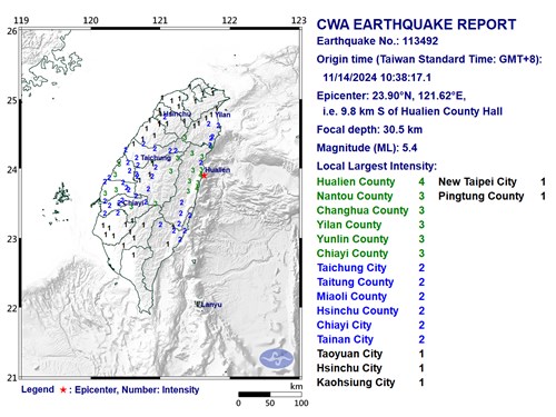 Gempa 5,4 SR guncang lepas pantai Taiwan timur